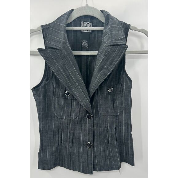 Love Tops - Y2K Pinstripe Gray Office Siren Women's Vest Size S Academia Striped Button